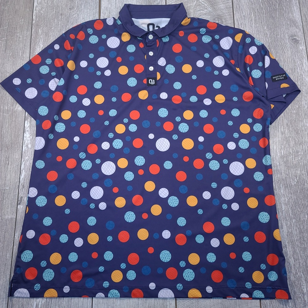 Out of Bounds Golf Polo Mens 3XL Navy Blue Multi Color Golf Ball Print Shirt